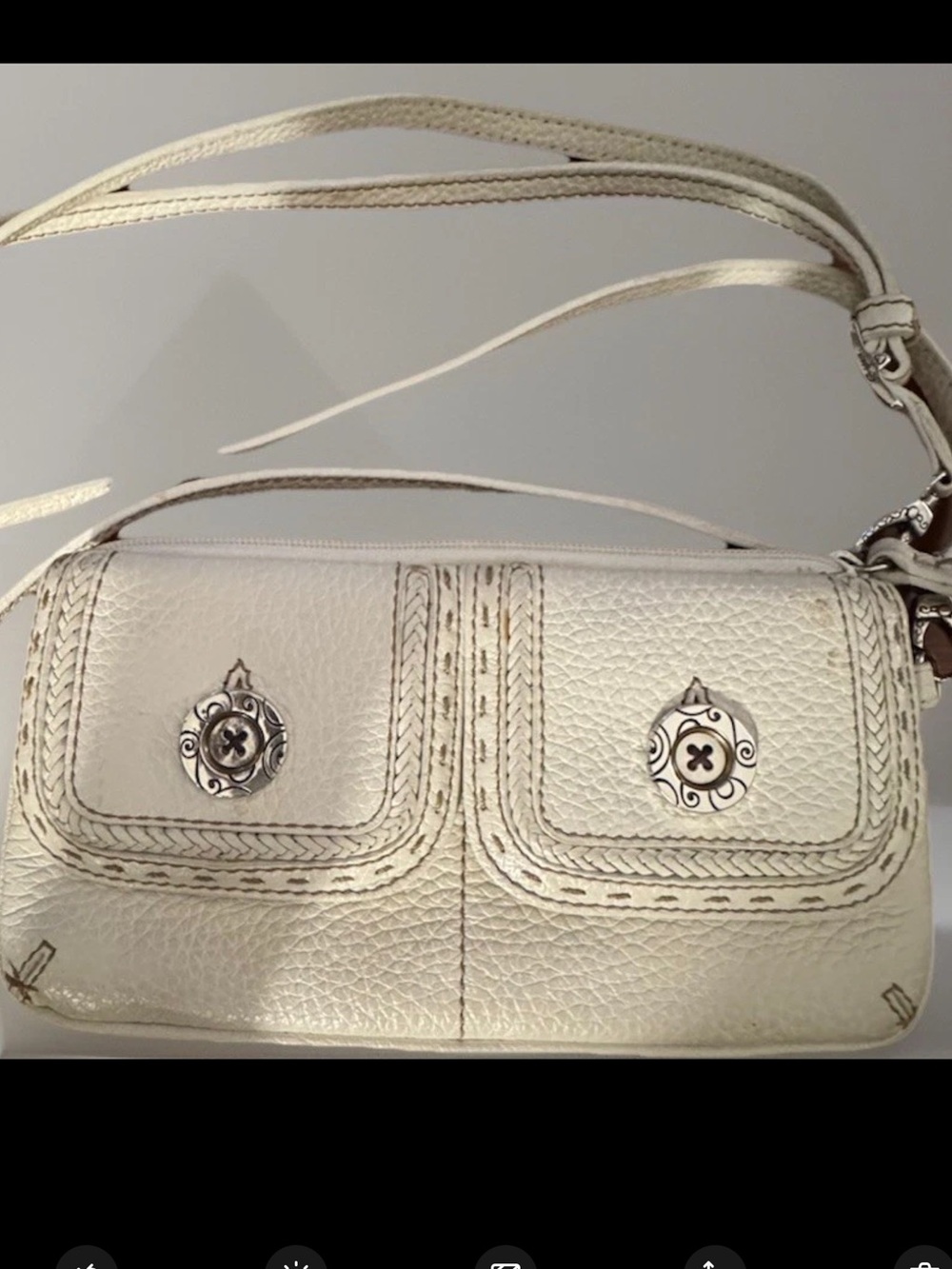 Brighton White Pebble Leather Organizer Crossbody Western Boho Wallet Women's
